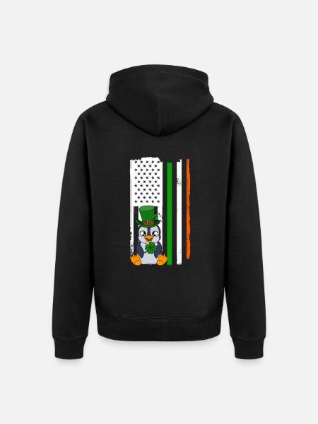 Manchot mignon Trèfle Saint-Patrick Pingouin - Veste à capuche bio Premium Unisexe - noir