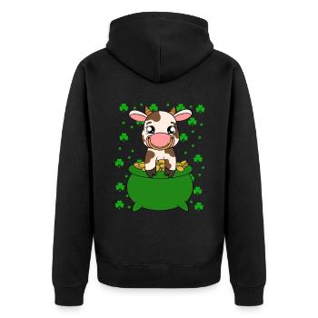 Cute cow shamrocks Saint Patrick's Day - Unisex Premium Organic Zip Hoodie - black - Back - Nico (187cm)