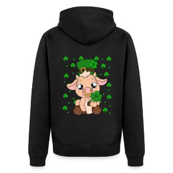 Cute cow shamrocks Saint Patrick's Day - Unisex Premium Organic Zip Hoodie - black - Back - Nico (187cm)