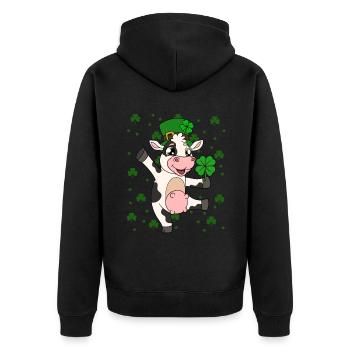 Cute Cow Shamrocks Saint Patrick's Day - Unisex Premium Organic Zip Hoodie - black - Back - Nico (187cm)