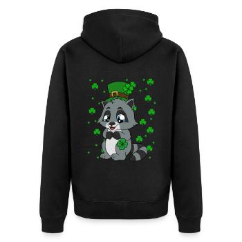 Waschbär Kleeblätter Saint Patrick's Day - Unisex Premium Bio Zip Hoodie - Schwarz - Hinten - Nico (187cm)