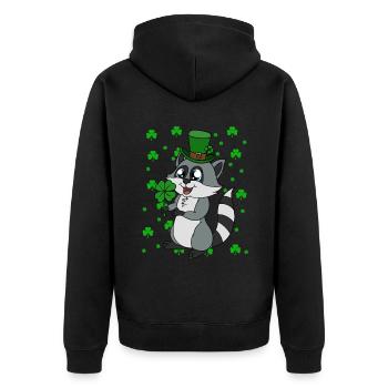 Waschbär Kleeblätter Saint Patrick's Day - Unisex Premium Bio Zip Hoodie - Schwarz - Hinten - Nico (187cm)