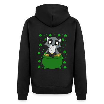Waschbär Kleeblätter Saint Patrick's Day - Unisex Premium Bio Zip Hoodie - Schwarz - Hinten - Nico (187cm)