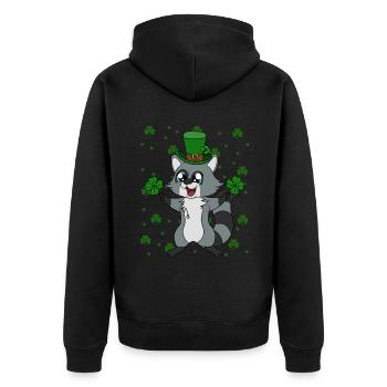 Waschbär Kleeblätter Saint Patrick's Day - Unisex Premium Bio Zip Hoodie - Schwarz - Hinten - Nico (187cm)