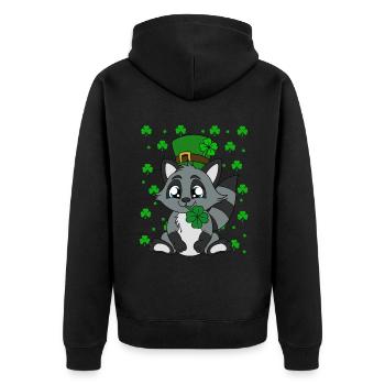 Waschbär Kleeblätter Saint Patrick's Day - Unisex Premium Bio Zip Hoodie - Schwarz - Hinten - Nico (187cm)