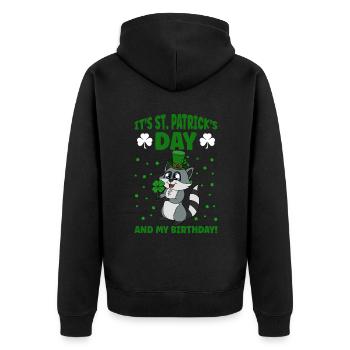 Waschbär Kleeblätter Saint Patrick's Day - Unisex Premium Bio Zip Hoodie - Schwarz - Hinten - Nico (187cm)