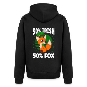 Niedlicher Fuchs Kleeblätter St. Patrick's Day - Unisex Premium Bio Zip Hoodie - Schwarz - Hinten - Nico (187cm)
