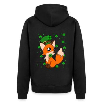 Niedlicher Fuchs Kleeblätter St. Patrick's Day - Unisex Premium Bio Zip Hoodie - Schwarz - Hinten - Nico (187cm)