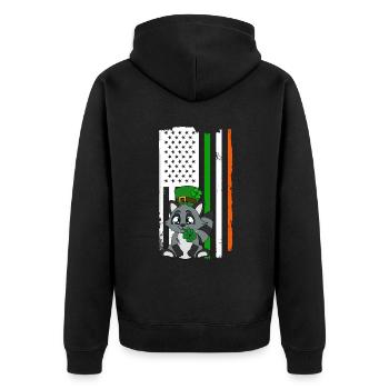 Waschbär Kleeblätter Saint Patrick's Day - Unisex Premium Bio Zip Hoodie - Schwarz - Hinten - Nico (187cm)