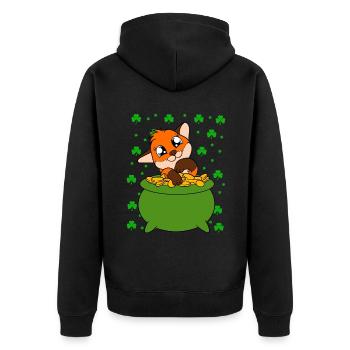 Niedlicher Fuchs Kleeblätter St. Patrick's Day - Unisex Premium Bio Zip Hoodie - Schwarz - Hinten - Nico (187cm)