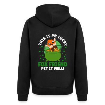 Niedlicher Fuchs Kleeblätter St. Patrick's Day - Unisex Premium Bio Zip Hoodie - Schwarz - Hinten - Nico (187cm)