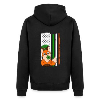 Niedlicher Fuchs Kleeblätter St. Patrick's Day - Unisex Premium Bio Zip Hoodie - Schwarz - Hinten - Nico (187cm)
