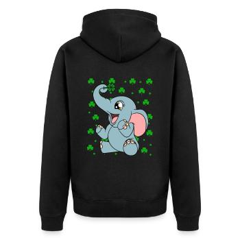 Niedlicher Elefant Kleeblätter St. Patrick's Day - Unisex Premium Bio Zip Hoodie - Schwarz - Hinten - Nico (187cm)