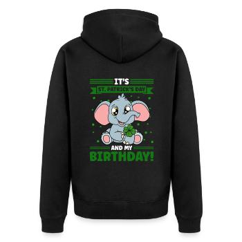 Niedlicher Elefant Kleeblätter St. Patrick's Day - Unisex Premium Bio Zip Hoodie - Schwarz - Hinten - Nico (187cm)