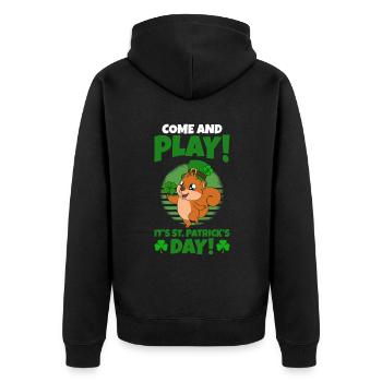 Eichhörnchen Kleeblätter St. Patrick's Day - Unisex Premium Bio Zip Hoodie - Schwarz - Hinten - Nico (187cm)