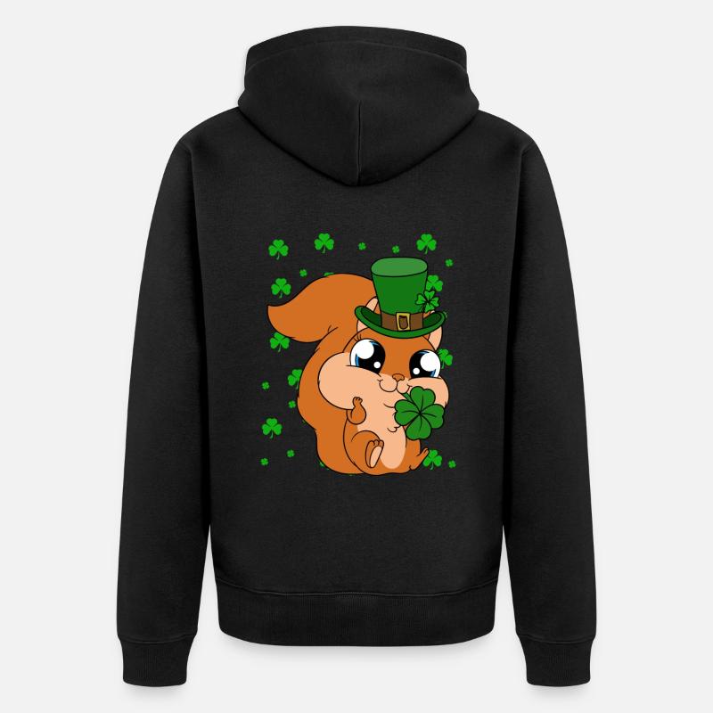 Eichhörnchen Kleeblätter St. Patrick's Day - Unisex Premium Bio Zip Hoodie - Schwarz