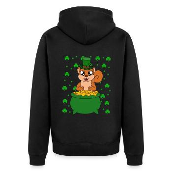 Squirrel Clover St. Patrick's Day - Unisex Premium Organic Zip Hoodie - black - Back - Nico (187cm)