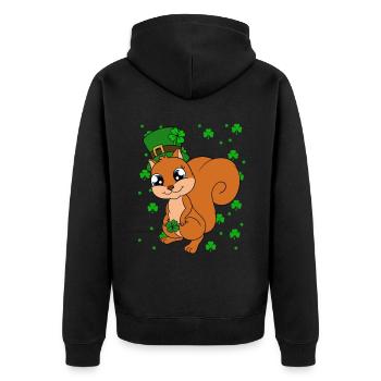 Squirrel Clover St. Patrick's Day - Unisex Premium Organic Zip Hoodie - black - Back - Nico (187cm)