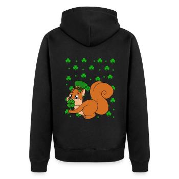 Squirrel Clover St. Patrick's Day - Unisex Premium Organic Zip Hoodie - black - Back - Nico (187cm)