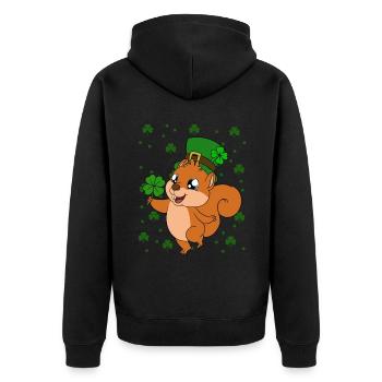 Squirrel Clover St. Patrick's Day - Unisex Premium Organic Zip Hoodie - black - Back - Nico (187cm)