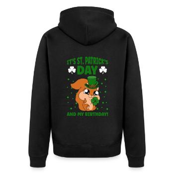 Squirrel Clover St. Patrick's Day - Unisex Premium Organic Zip Hoodie - black - Back - Nico (187cm)