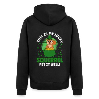 Squirrel Clover St. Patrick's Day - Unisex Premium Organic Zip Hoodie - black - Back - Nico (187cm)