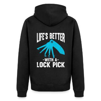 Life's Better With A Lock Pick - Unisex Premium Organic Zip Hoodie - black - Back - Nico (187cm)