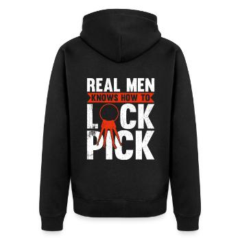 Real Men Knows How To Lock Pick - Unisex Premium Organic Zip Hoodie - black - Back - Nico (187cm)