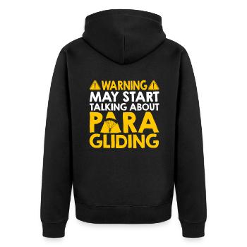 Warning May Start Talking About Paragliding - Unisex Premium Bio Zip Hoodie - Schwarz - Hinten - Nico (187cm)
