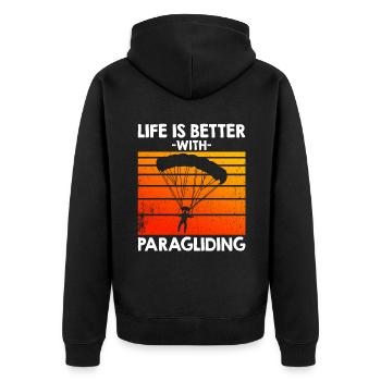 Life Is Better With Paragliding - Unisex Premium Bio Zip Hoodie - Schwarz - Hinten - Nico (187cm)