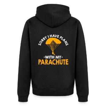 Sorry I Have Plans With My Parachute - Unisex Premium Bio Zip Hoodie - Schwarz - Hinten - Nico (187cm)