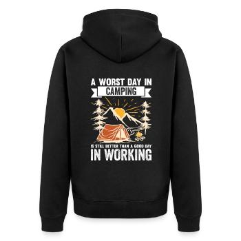 A Worst Day In Camping - Unisex Premium Bio Zip Hoodie - Schwarz - Hinten - Nico (187cm)