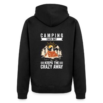 Camping Each Day Keeps The Crazy Away - Unisex Premium Bio Zip Hoodie - Schwarz - Hinten - Nico (187cm)