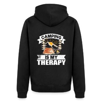 Camping Is My Therapy - Unisex Premium Bio Zip Hoodie - Schwarz - Hinten - Nico (187cm)