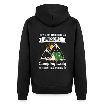 An Awesome Camping Lady But Here I Am Rocking It - Unisex Premium Bio Zip Hoodie - Schwarz - Hinten - Nico (187cm)