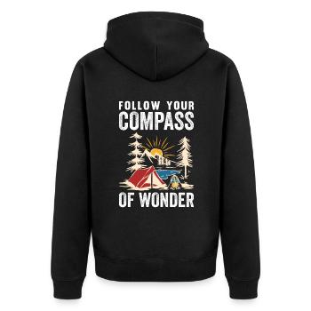 Follow Your Compass Of Wonder Camping - Unisex Premium Bio Zip Hoodie - Schwarz - Hinten - Nico (187cm)