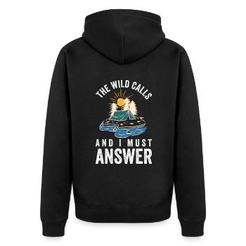 The Wild Calls And I Must Answer - Unisex Premium Bio Zip Hoodie - Schwarz - Hinten - Nico (187cm)
