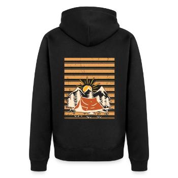 Sonnenuntergang Camping Zelt - Unisex Premium Bio Zip Hoodie - Schwarz - Hinten - Nico (187cm)