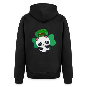 St. Patrick's Day Panda with St. Patrick's Hat - Unisex Premium Bio Zip Hoodie - Schwarz - Hinten - Nico (187cm)