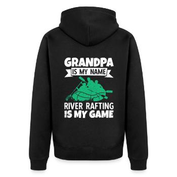 Grandpa Is My Name River Rafting Is My Game - Unisex Premium Organic Zip Hoodie - black - Back - Nico (187cm)