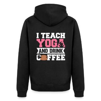 I Teach Yoga And Drink Coffee Yoga Instructor - Unisex Premium Bio Zip Hoodie - Schwarz - Hinten - Nico (187cm)