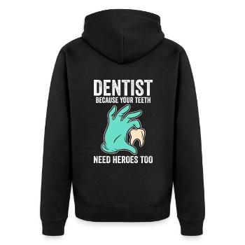 Dentiste parce que vos dents ont aussi besoin de héros - Veste à capuche bio Premium Unisexe - noir - Dos - Nico (187cm)