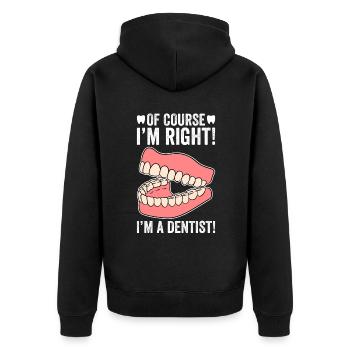 Bien sûr que j’ai raison, je suis dentiste - Veste à capuche bio Premium Unisexe - noir - Dos - Nico (187cm)
