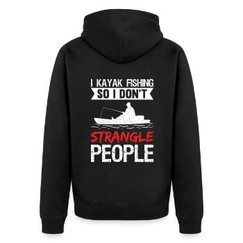 I Kayak Fishing So I Don't Strangle People - Unisex Premium Bio Zip Hoodie - Schwarz - Hinten - Nico (187cm)