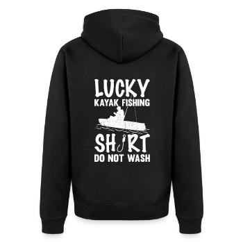 Lucky Kayak Fishing Shirt Do Not Wash - Unisex Premium Bio Zip Hoodie - Schwarz - Hinten - Nico (187cm)