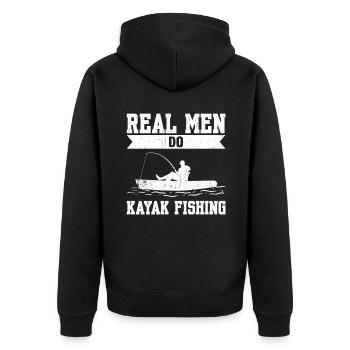 Real Men Do Kayak Fishing - Unisex Premium Bio Zip Hoodie - Schwarz - Hinten - Nico (187cm)