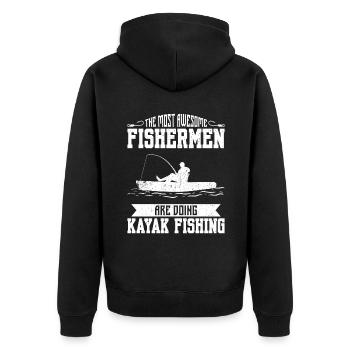 Kajakfischen und Kajakangeln - Unisex Premium Bio Zip Hoodie - Schwarz - Hinten - Nico (187cm)