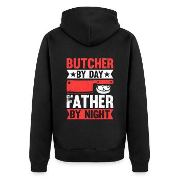 Boucher de jour Père de nuit - Veste à capuche bio Premium Unisexe - noir - Dos - Nico (187cm)