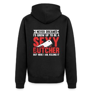 Je n’ai jamais rêvé de devenir un boucher sexy - Veste à capuche bio Premium Unisexe - noir - Dos - Nico (187cm)