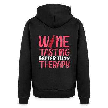 Wine Tasting Better Than Therapy - Unisex Premium Organic Zip Hoodie - black - Back - Nico (187cm)